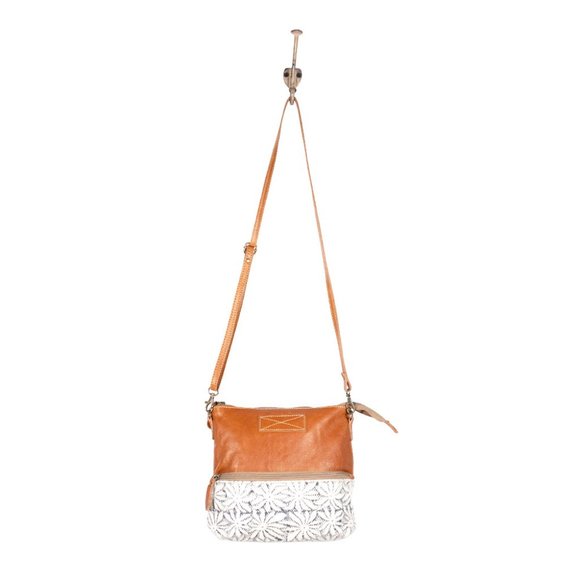 Myra Bags Bloom Crossbody Bag - Upcycled Canvas & Leather Purse With Floral Print (Red)